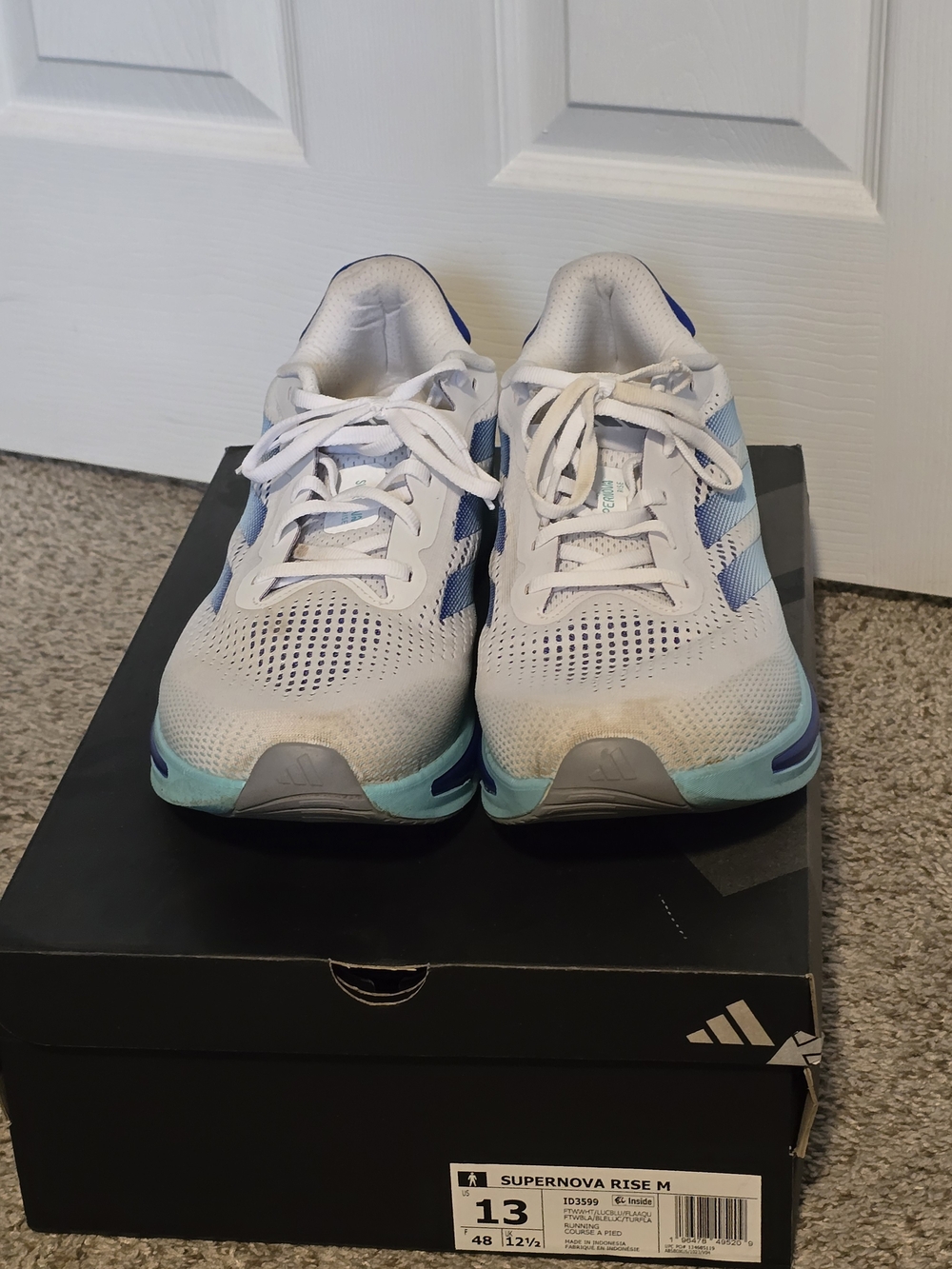 Adidas Supernova Men's Running Shoes - White with Blue Accents No Insoles Used